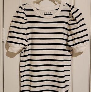 LOFT Monochrome Striped Puff Sleeve Top